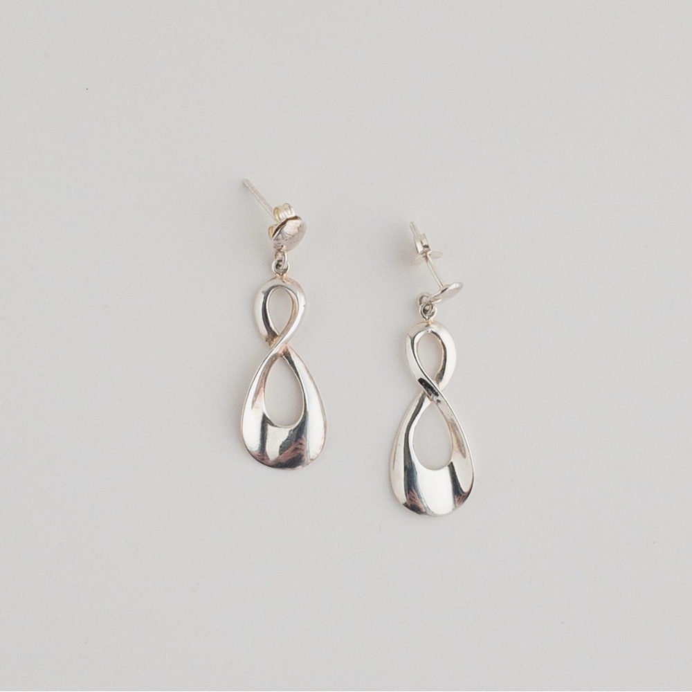 Sterling Silver Infinity Figure 8 Dangle Drop Earrings Signed PHR 925 Jewelry